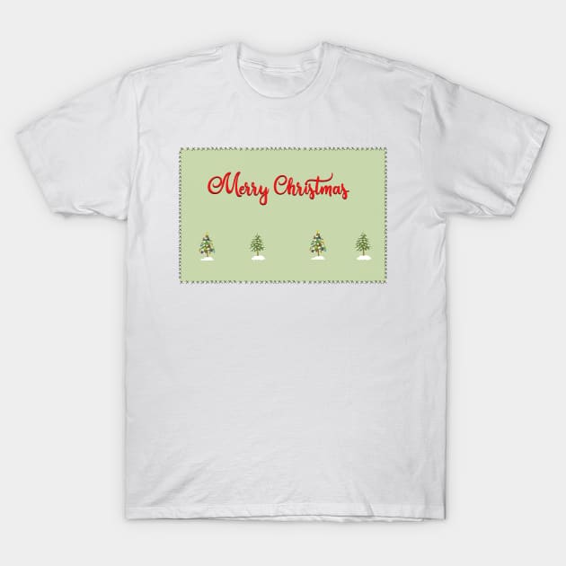 Merry Christmas Trees Stitches T-Shirt by DesignsByDebQ